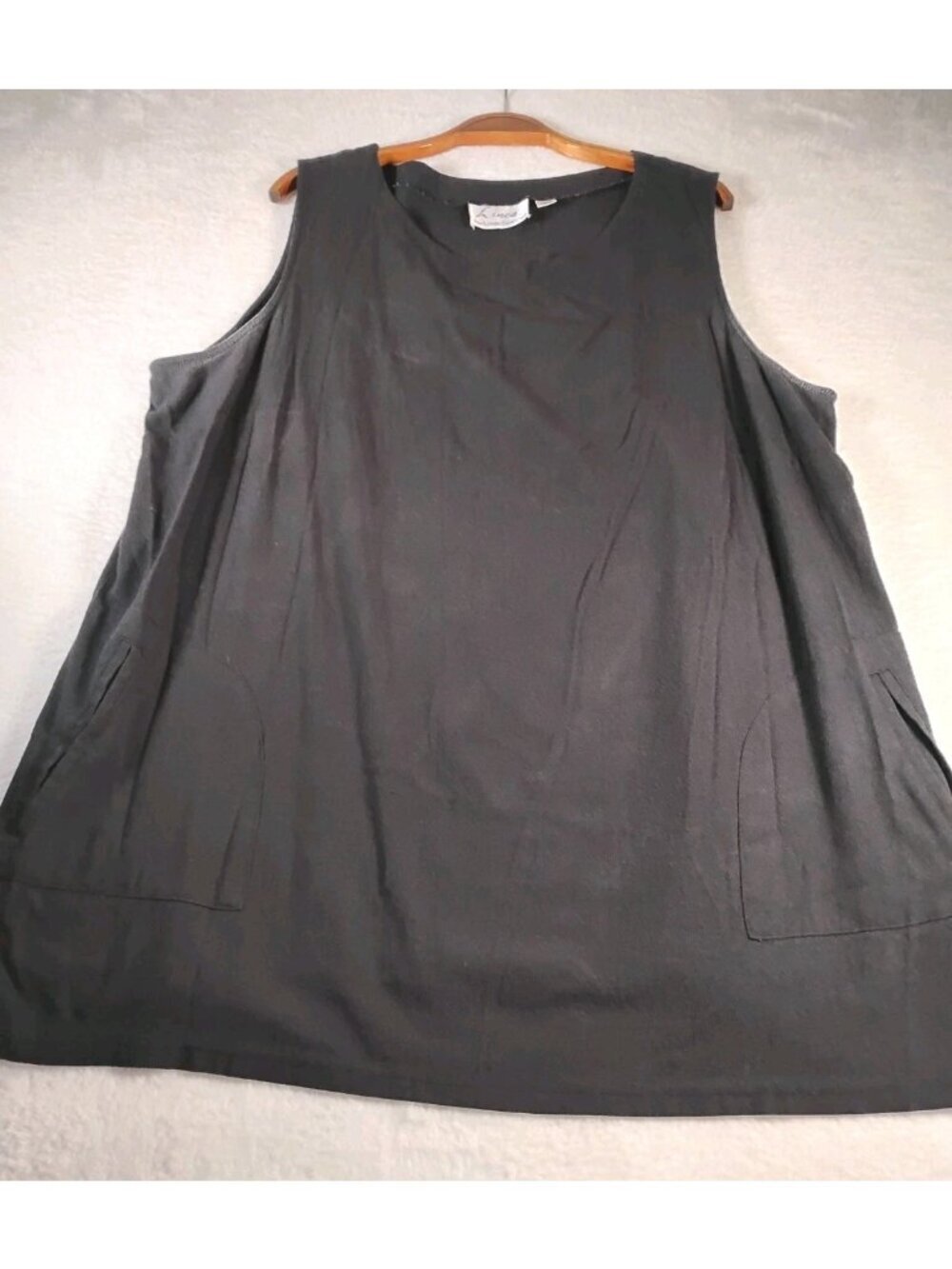 Vtg Linea By Louis Dell'Olio Sleeveless Tunic Top Minimalist Pockets 2XL Black